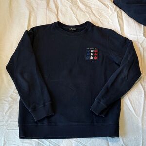 A.P.C. Men's Navy Crewneck Sweater with Star Patch